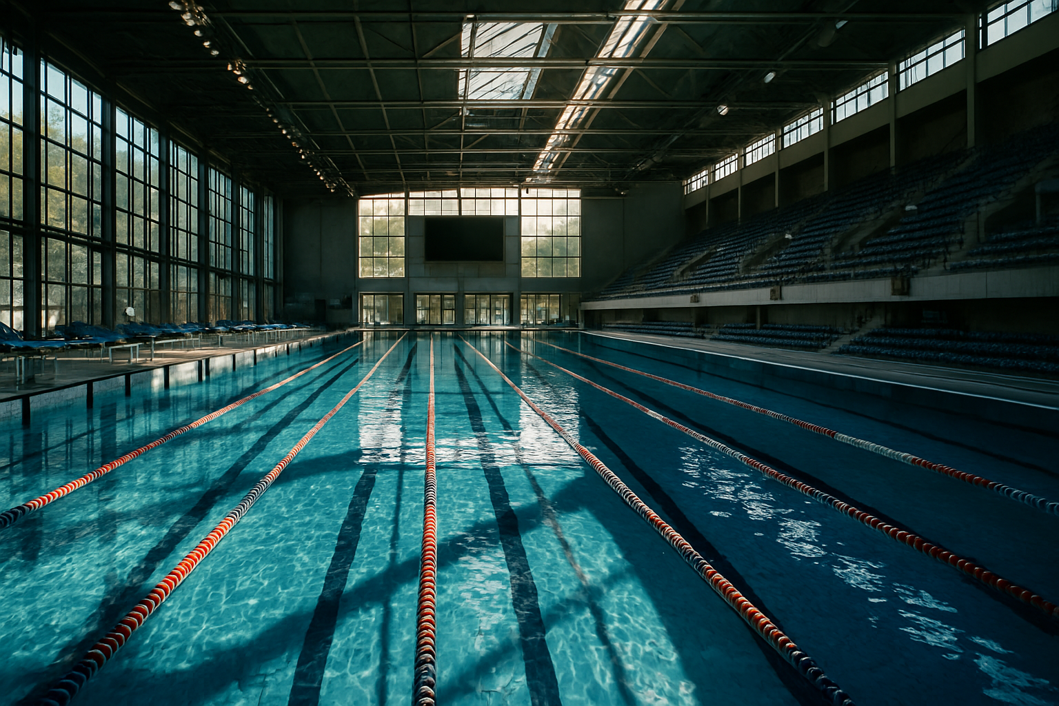 Kryta pływalnia olimpijska przygotowana do zawodów pływackich