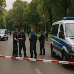 Radiowozy i funkcjonariusze policji zabezpieczający teren po ataku w Berlinie