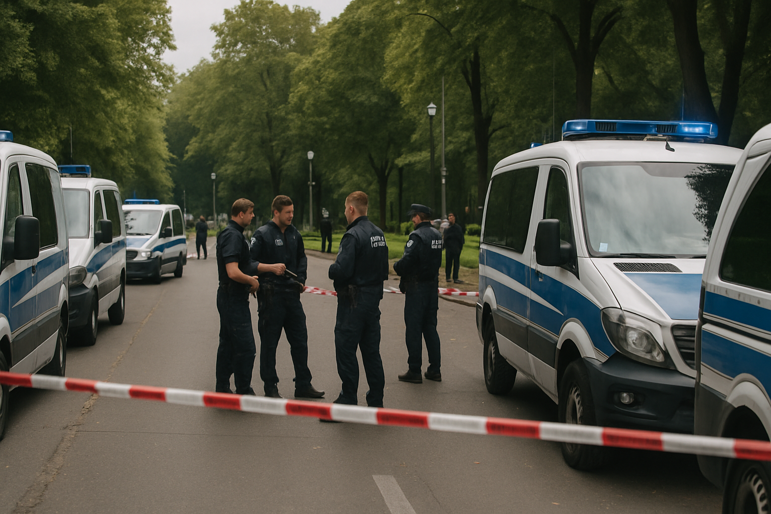 Radiowozy i funkcjonariusze policji zabezpieczający teren po ataku w Berlinie