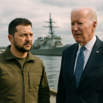 Premier Wielkiej Brytanii Andy Burnham i prezydent Ukrainy Wołodymyr Zełenski w bazie morskiej w Portsmouth