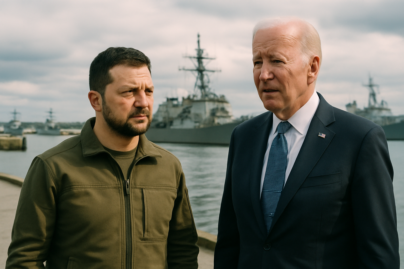 Premier Wielkiej Brytanii Andy Burnham i prezydent Ukrainy Wołodymyr Zełenski w bazie morskiej w Portsmouth
