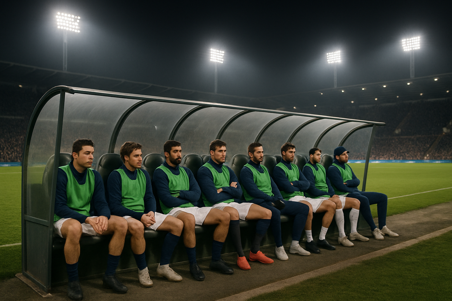 Ławka rezerwowych na stadionie piłkarskim podczas meczu MLS