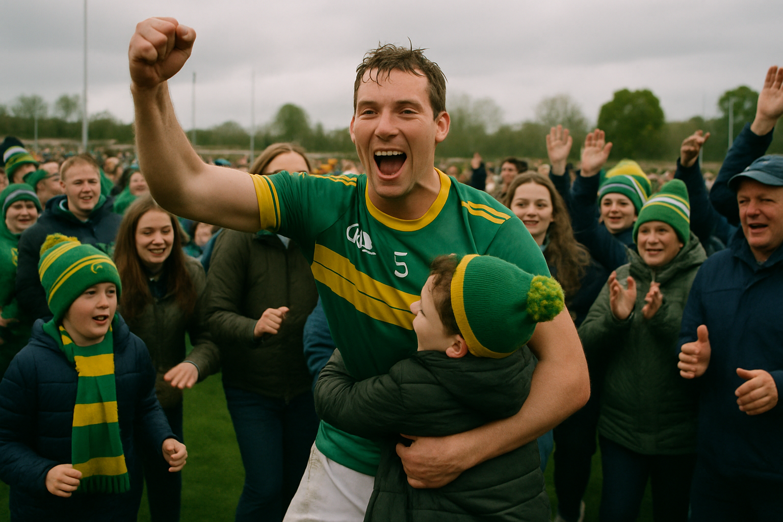 Ryan O'Donoghue świętujący zwycięstwo Mayo w finale All-Ireland