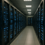 Nowoczesna serwerownia symbolizująca infrastrukturę sztucznej inteligencji i cyberbezpieczeństwo