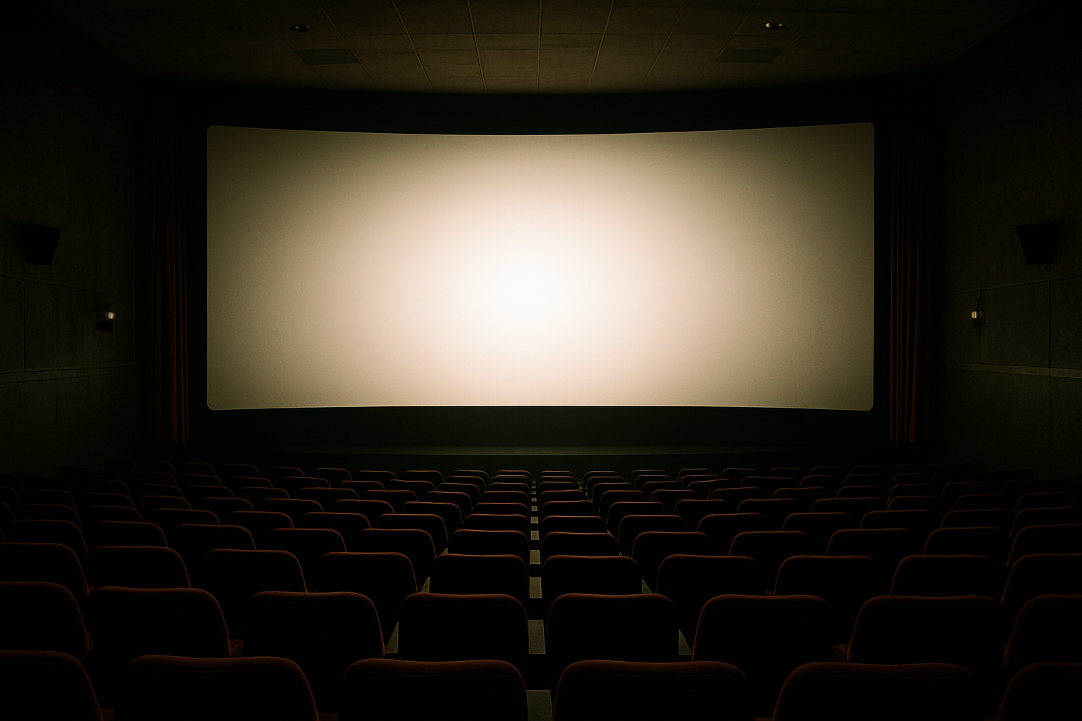 Pusta sala kinowa z wielkim ekranem przed seansem filmowym seansem