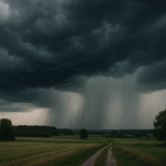 Chmury burzowe i nadchodząca ulewa nad polskim krajobrazem