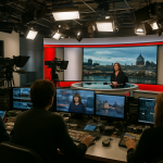 Nowoczesne studio telewizyjne nakierowane na transmisję na żywo