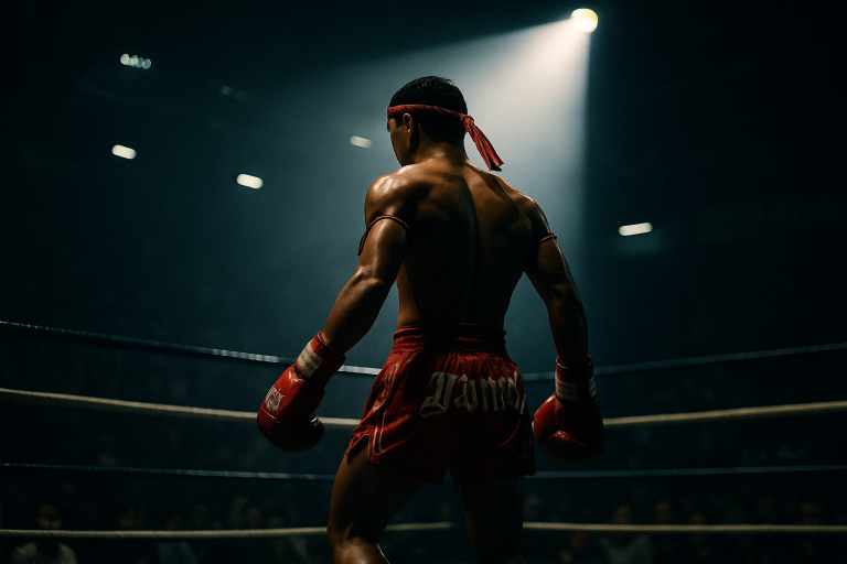Zawodnik Muay Thai wchodzący do ringu podczas gali sportów walki