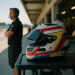 Kask kierowcy wyścigowego w alei serwisowej podczas wyścigu Formuły 1