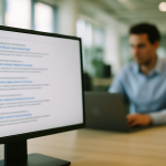 Osoba pracująca w biurze na komputerze z otwartą przeglądarką internetową