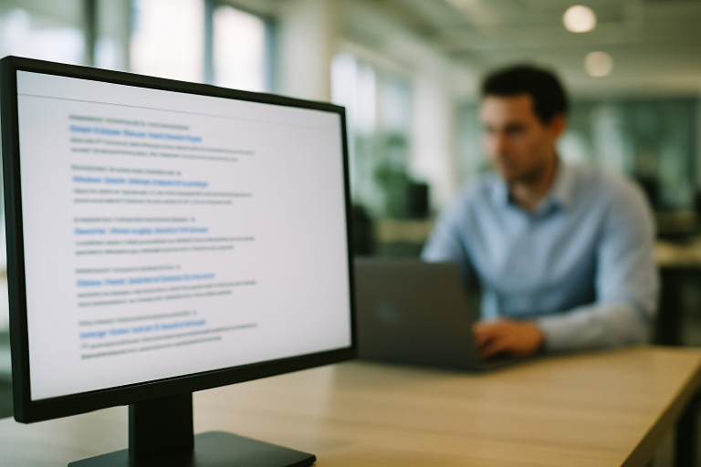 Osoba pracująca w biurze na komputerze z otwartą przeglądarką internetową