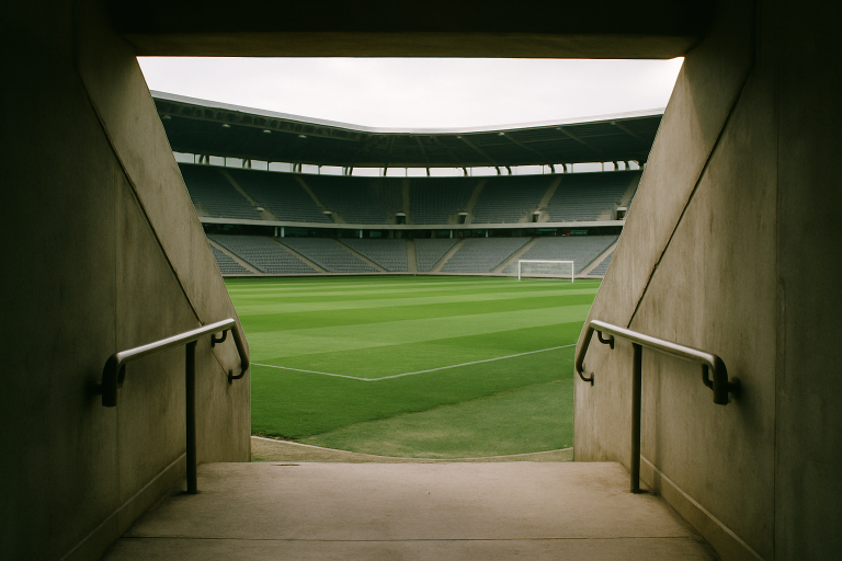 Puste boisko piłkarskie i stadion przed rozpoczęciem nowego sezonu