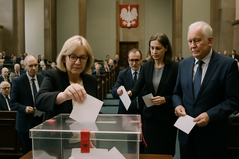 Urna wyborcza w budynku parlamentu podczas głosowania