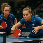 Natalia Bogdanowicz i Katarzyna Rajkowska podczas meczu tenisa stołowego