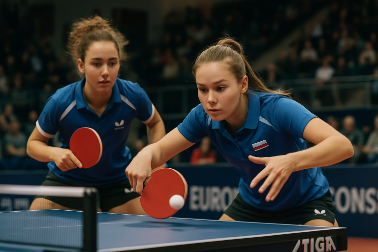 Natalia Bogdanowicz i Katarzyna Rajkowska podczas meczu tenisa stołowego