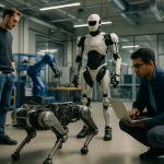 Zaawansowany robot humanoidalny w nowocześnie wyposażonym laboratorium