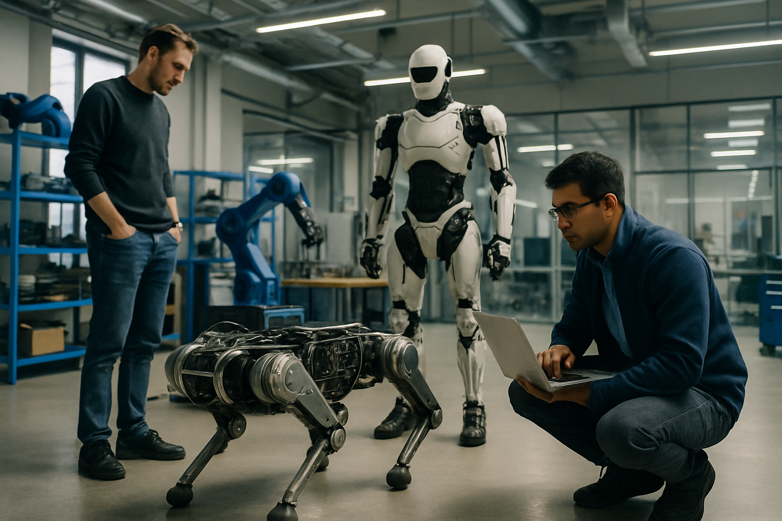 Zaawansowany robot humanoidalny w nowocześnie wyposażonym laboratorium